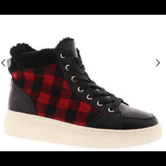 Marc Fisher Fellow Buffalo Plaid & Faux Fur Hi-top sneakers size 6.5 - Picture 10 of 12